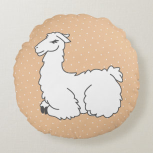 Schlaflama & weiße Schweizer Punkte Rundes Kissen