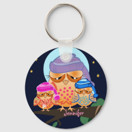 Schlaflose Eule-Familie mit Individuelle Name Schlüsselanhänger