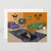 Schlaflose, fette Katze im matten gelben Zimmer Postkarte (Vorne/Hinten)