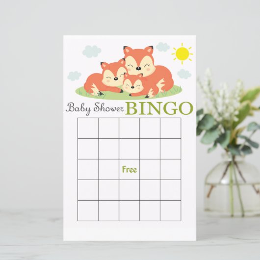 Schlaflose Fuchs Baby Dusche Bingcard (Stehend Vorderseite)