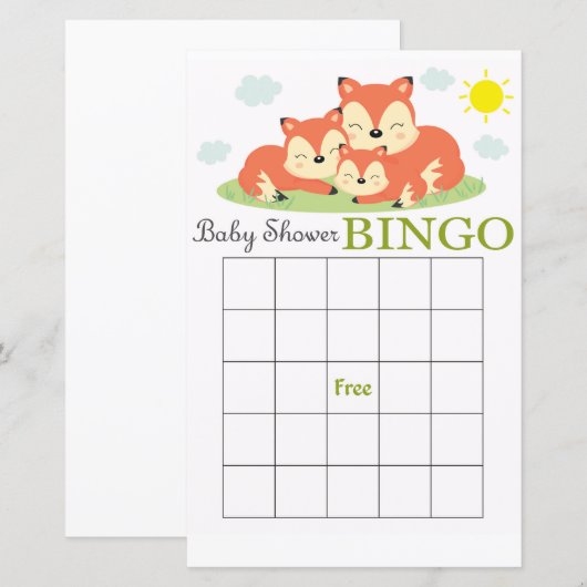 Schlaflose Fuchs Baby Dusche Bingcard (Vorne/Hinten)