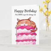 Schlaflose Katze auf Geburtstagskarte Karte (Gelbe Blume)