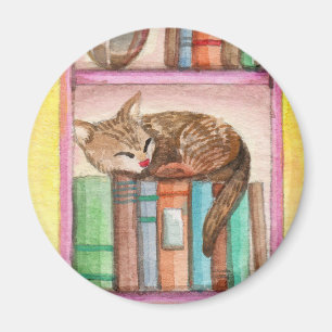 Schlaflose Katze in der virtuellen Bibliothek Magnet