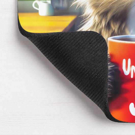 Schlaflose Katze mit lustiger Red Coffee Tasse Mousepad (Ecke)
