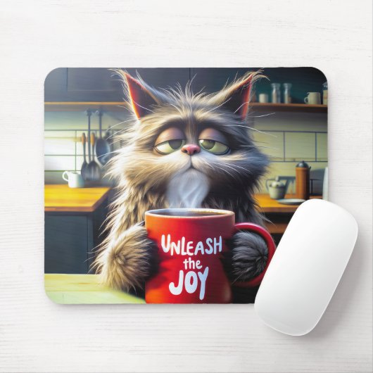 Schlaflose Katze mit lustiger Red Coffee Tasse Mousepad (Mit Mouse)