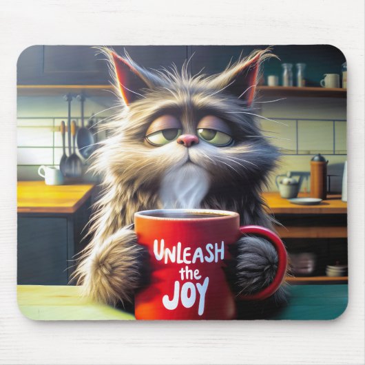 Schlaflose Katze mit lustiger Red Coffee Tasse Mousepad (Vorne)
