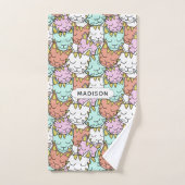 Schlaflose Katzen Muster individuelle Name Handtuc Badhandtuch Set (Handtuch)