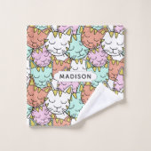 Schlaflose Katzen Muster individuelle Name Handtuc Badhandtuch Set (Waschlappen)