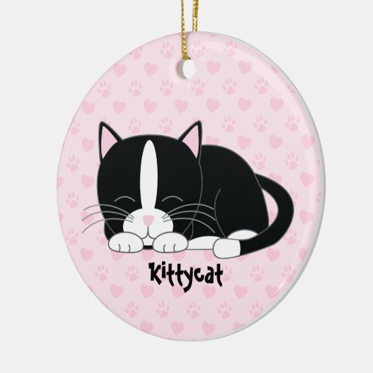 Schlaflose Kitty {Tuxedo Cat} Benutzerdefinierte O Keramikornament (Links)