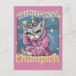 Schlaflose Nächte Insomnie Sphynx Katzenmutter  Postkarte