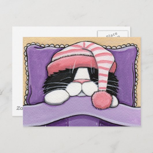 Schlaflosigkeit Kopf - Katze Postkarte (Vorne/Hinten)
