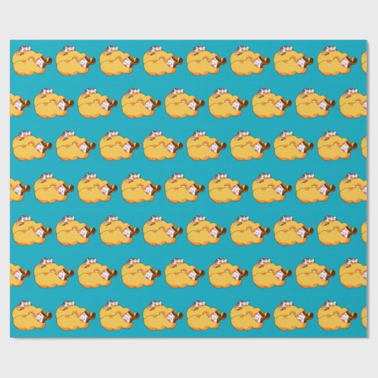 Schlafmädchen mit gemütlicher Katze Geschenkpapier (Flach)