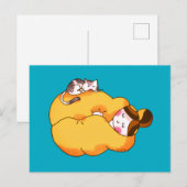Schlafmädchen mit gemütlicher Katze Postkarte (Vorne/Hinten)