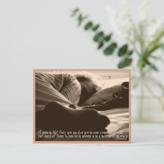 Schlafmänner Zitat Postkarte (Stehend Vorderseite)