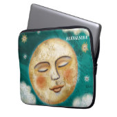 Schlafmond mit Sternen Aquamarin Personalisiert Laptopschutzhülle (Vorderseite Links)