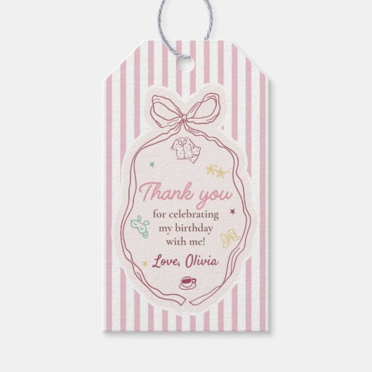 Schlafparty Mädchen Geburtstag Geschenkanhänger (Vorderseite)