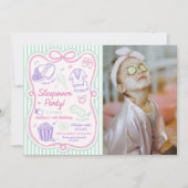 Schlafparty Mädchen Geburtstagsfoto Einladung (Vorderseite)