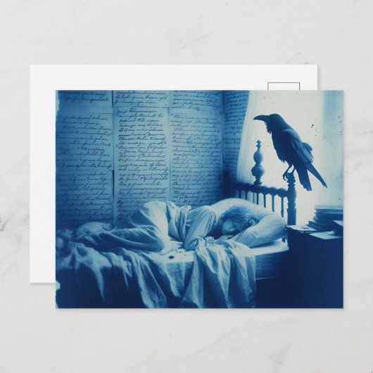 Schlafperson und ein Raven Pop Postkarte (Vorne/Hinten)