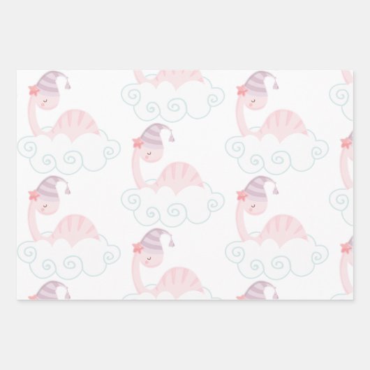 Schlafpink Dinosaurier Geschenkpapier Set (Vorderseite)