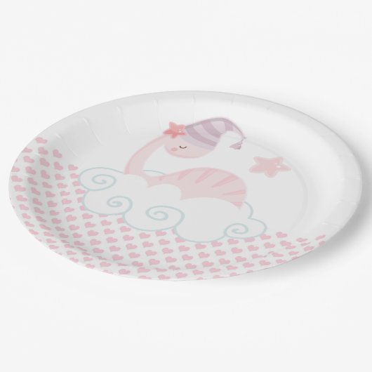 Schlafpink Dinosaurier Pappteller (Schrägansicht)