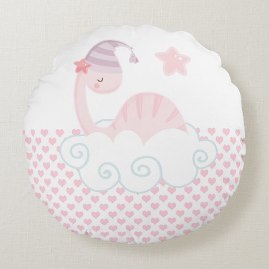 Schlafpink Dinosaurier Rund Kissen (Vorderseite)