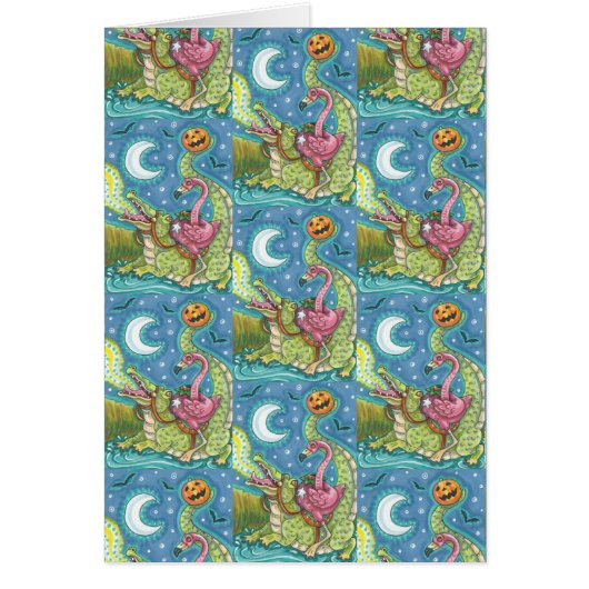 SCHLAFPLATTE PINK FLAMINGO & CROC HALLOWEEN KARTE (Vorne)