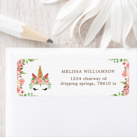 Schläfrig-Einhorn-Rose-Rücksendetikett (Insitu)