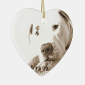 schläfrig-freundliche, weiße Pitbulle Hassdee nich Keramikornament (Rechts)