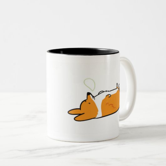 Schläfrige Corgi-Tasse schlafendes | u. Zweifarbige Tasse (VorderseiteRechts)