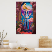 Schläfrige Dame in blauen Schlafanzügen Poster (Küche)