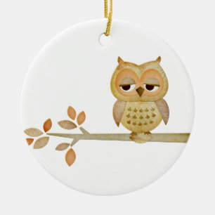 Schläfrige Eule in der Baum-Verzierung Keramikornament