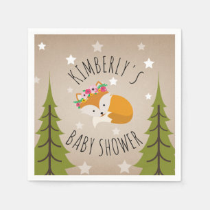 Schläfrige Fox-Sterne + Baum-BlumenBabyparty Serviette