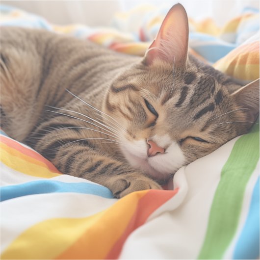 Schläfrige Katze auf farbigen Blättern Aufkleber (Vorderseite)