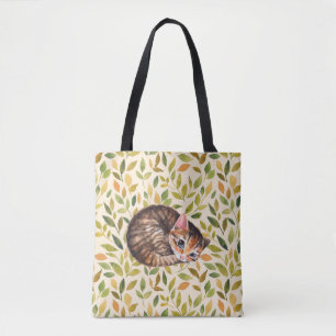 Schläfrige Katze, geblümter Hintergrund Tasche
