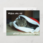 Schläfrige Katze in Weihnachtsmannmütze Feiertagspostkarte (Vorne/Hinten)
