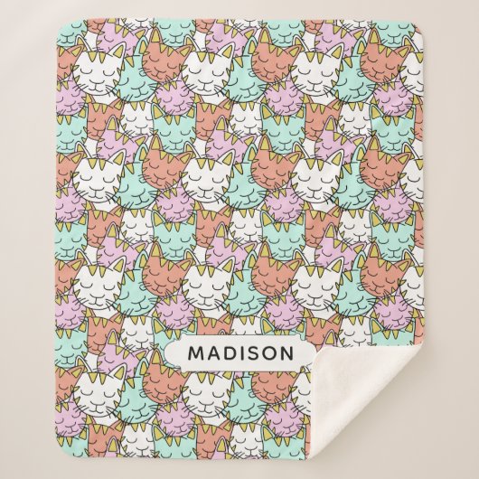 Schläfrige Katzen-Muster-Namedecken Sherpadecke (Vorderseite)