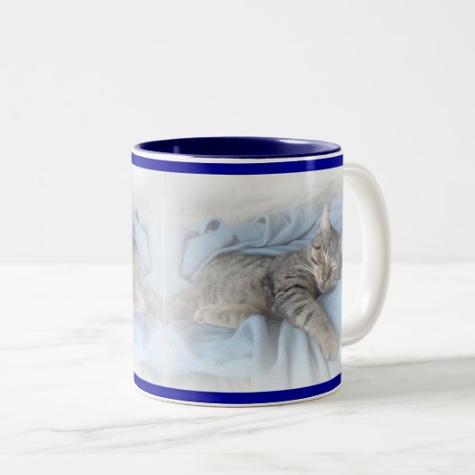 Schläfrige Miezekatze Zweifarbige Tasse (VorderseiteRechts)