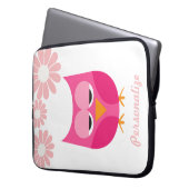 Schläfrige rosa Eule und Blumen personalisiert Laptopschutzhülle (Vorderseite Links)