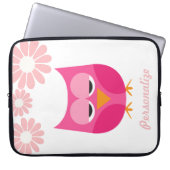Schläfrige rosa Eule und Blumen personalisiert Laptopschutzhülle (Vorderseite)