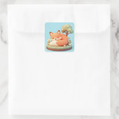 Schläfrige Runde Ton Roter Fuchs Quadratischer Aufkleber (Tasche)