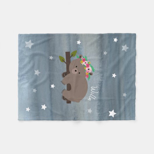 Schläfriger Bärn-Blumenstern-Mädchen-Fleece-Decke Fleecedecke (Vorderseite (Horizontal))