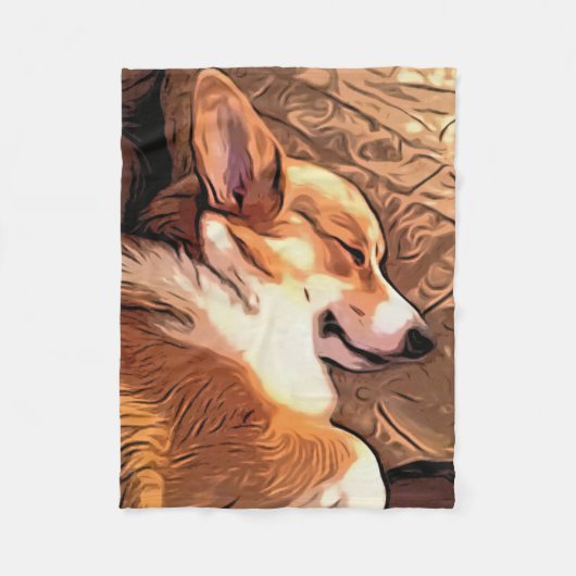 Schläfriger Corgi Fleecedecke (Vorderseite)