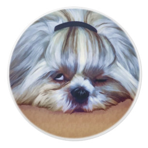 Schläfriger Hund Shih Tzu Keramikknauf