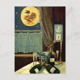 Schläfriger Neujahrsmond nach der Party Postkarte