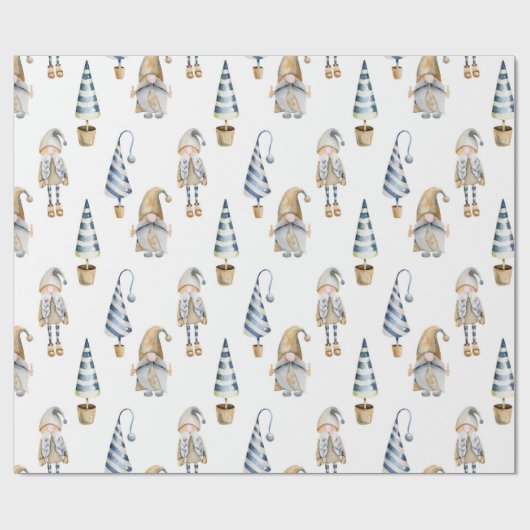 Schläfriger Weihnachtsgnomes-u. -baum-Entwurf Geschenkpapier (Flach)