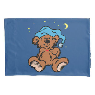 Schläfriger Zeit-Teddybär-blaue Nachtkappe Kissenbezug
