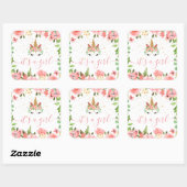 Schläfriges Einhorn-Blütenblüte Es ist ein Mädchen Quadratischer Aufkleber (Blatt)