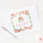 Schläfriges Einhorn-Blütenblüte Es ist ein Mädchen Quadratischer Aufkleber (Umschlag)