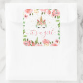 Schläfriges Einhorn-Blütenblüte Es ist ein Mädchen Quadratischer Aufkleber (Tasche)