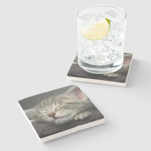 Schläfriges Kätzchen Steinuntersetzer (Seitenansicht)